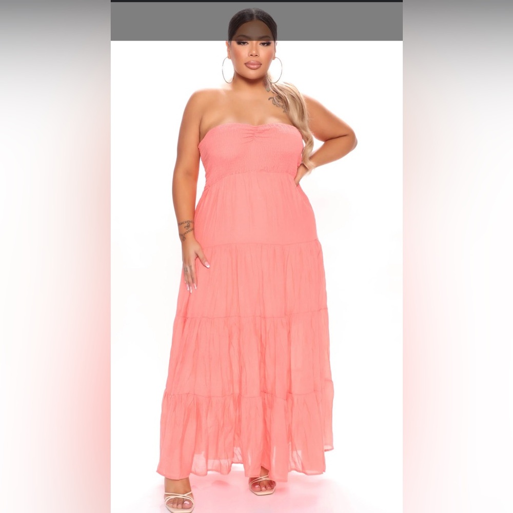 Fashion Nova sz 3x coral strapless maxi dress EUC